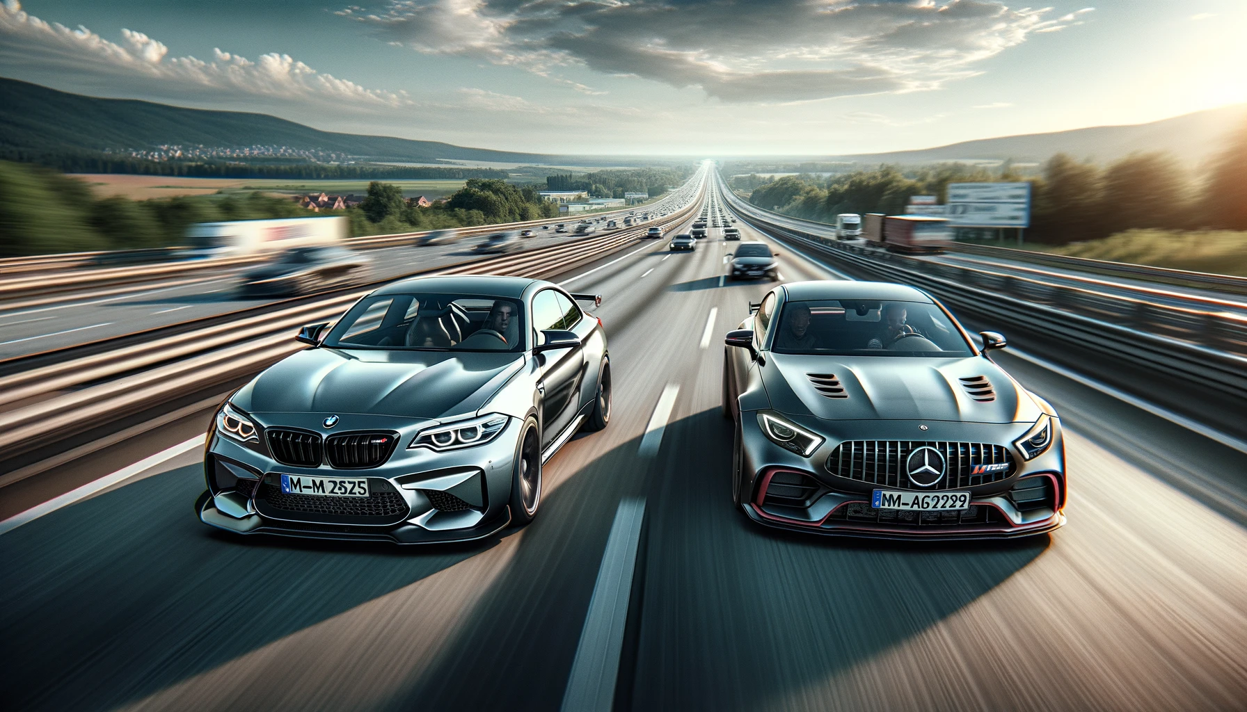 BMW M2 and a Mercedes AMG A45 S going head to head on the Autobahn